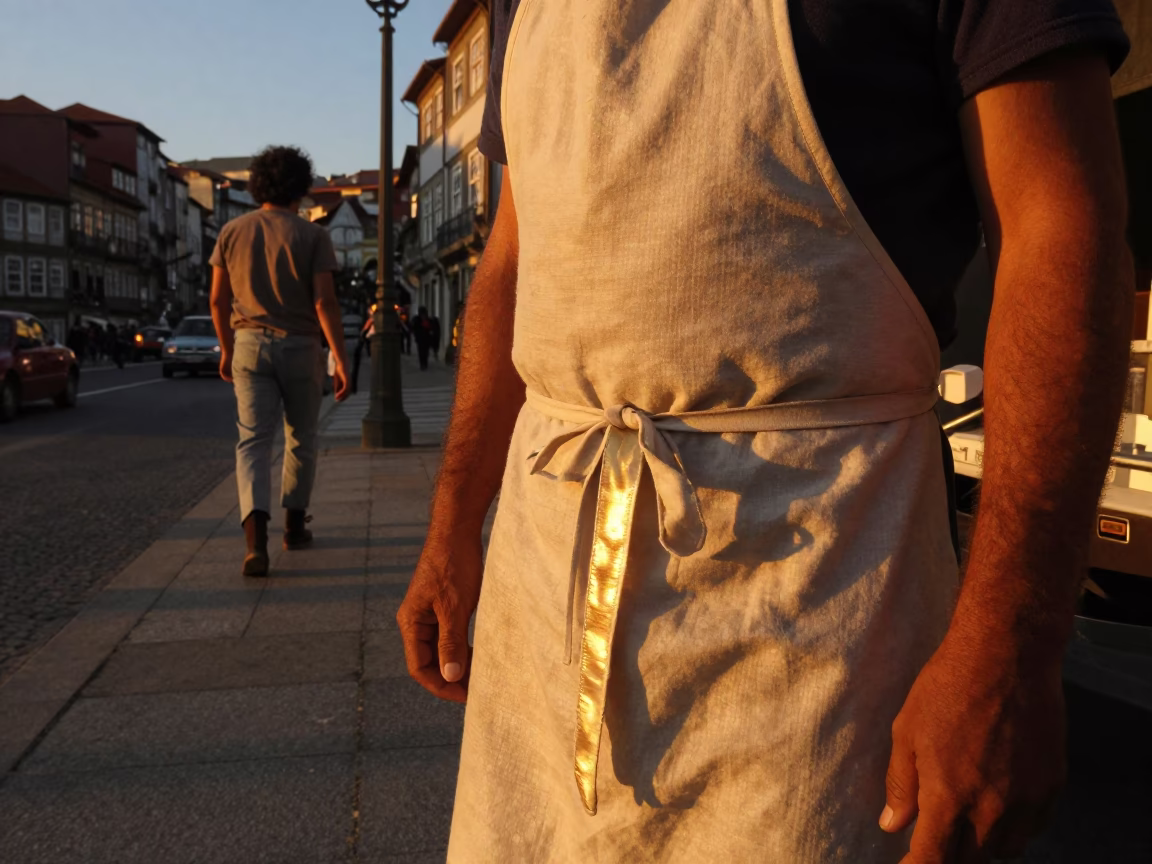 Vintage 1970s Porto Sunset Street Scene with Polished Brass and Linen in in Porto, Portugal