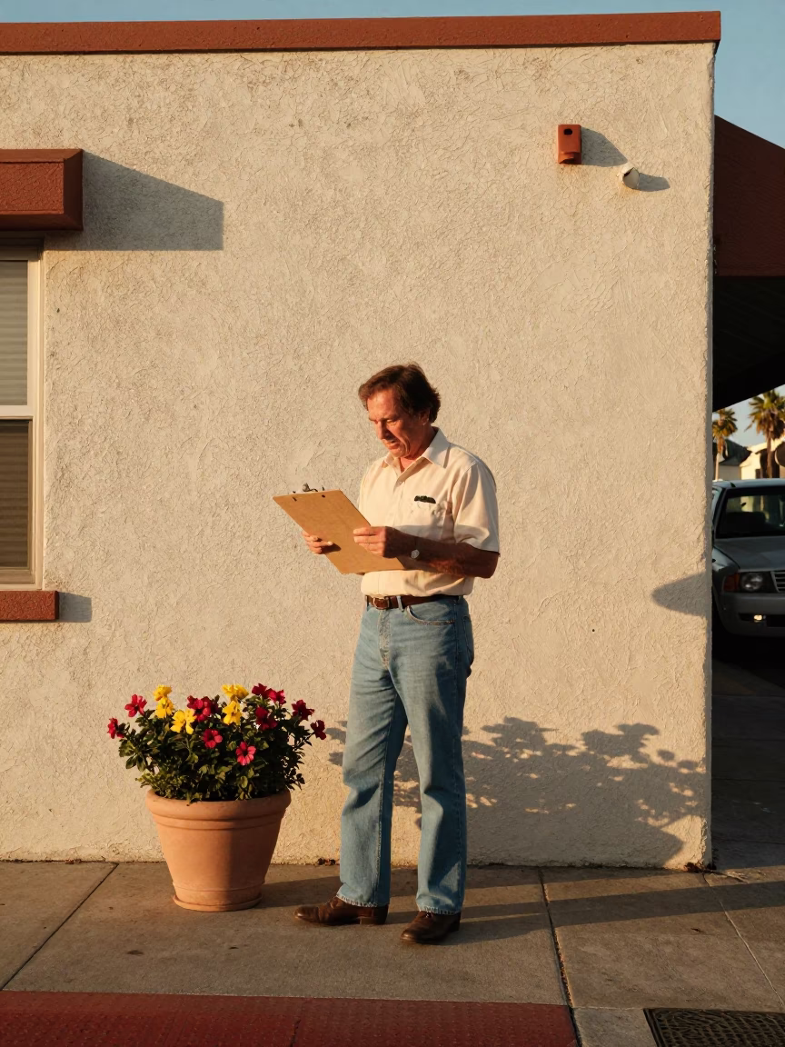 Vintage 1970s San Diego Street Scene with Clipboard and Flowerpot in in San Diego, California, United States