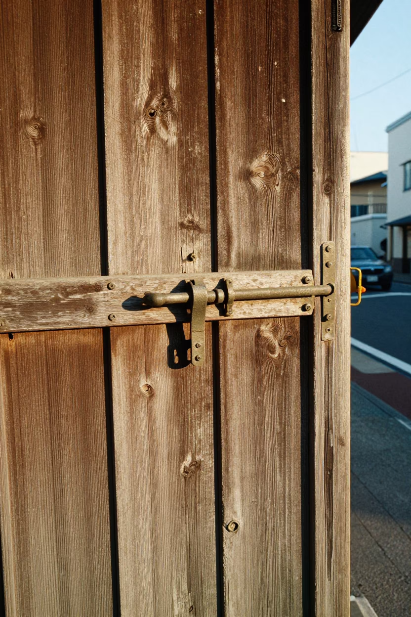 Vintage 1970s Sapporo Street Scene with Metal Latch and Urban Details in in Sapporo, Japan