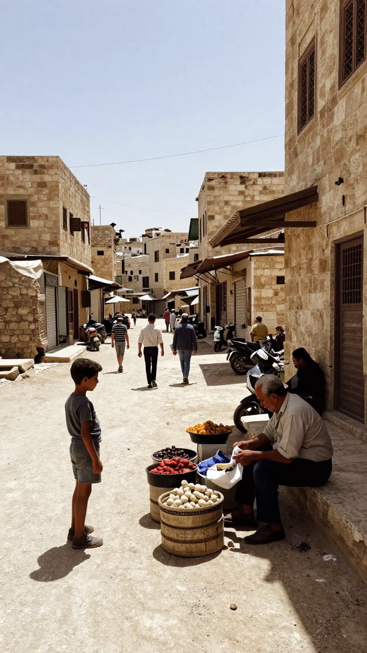 Vintage 1970s Street Scene in Amman Jordan Midday Light and Local Market Life in in Amman, Jordan