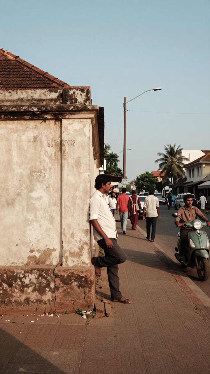 Vintage 1970s Street Scene in Kochi India Late Afternoon Light with Local Activity in in Kochi, India