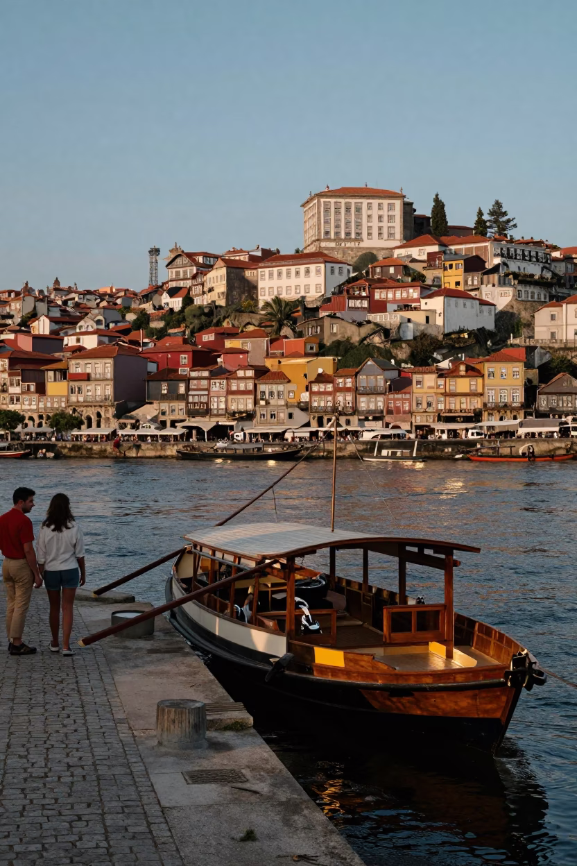Vintage 1970s Street Scene in Porto Portugal Evening Light and Local Life in in Porto, Portugal