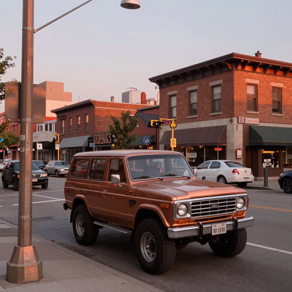 Vintage 1970s Toronto Street Scene Copper Dusk Light with Local Details in in Toronto, Ontario, Canada