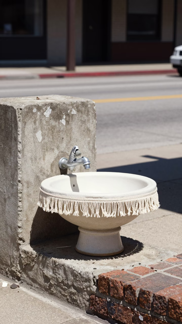 Vintage 1980s Austin Texas Midday Street Scene with Linen Fringe Basin and Tool Caddy in in Austin, Texas, United States