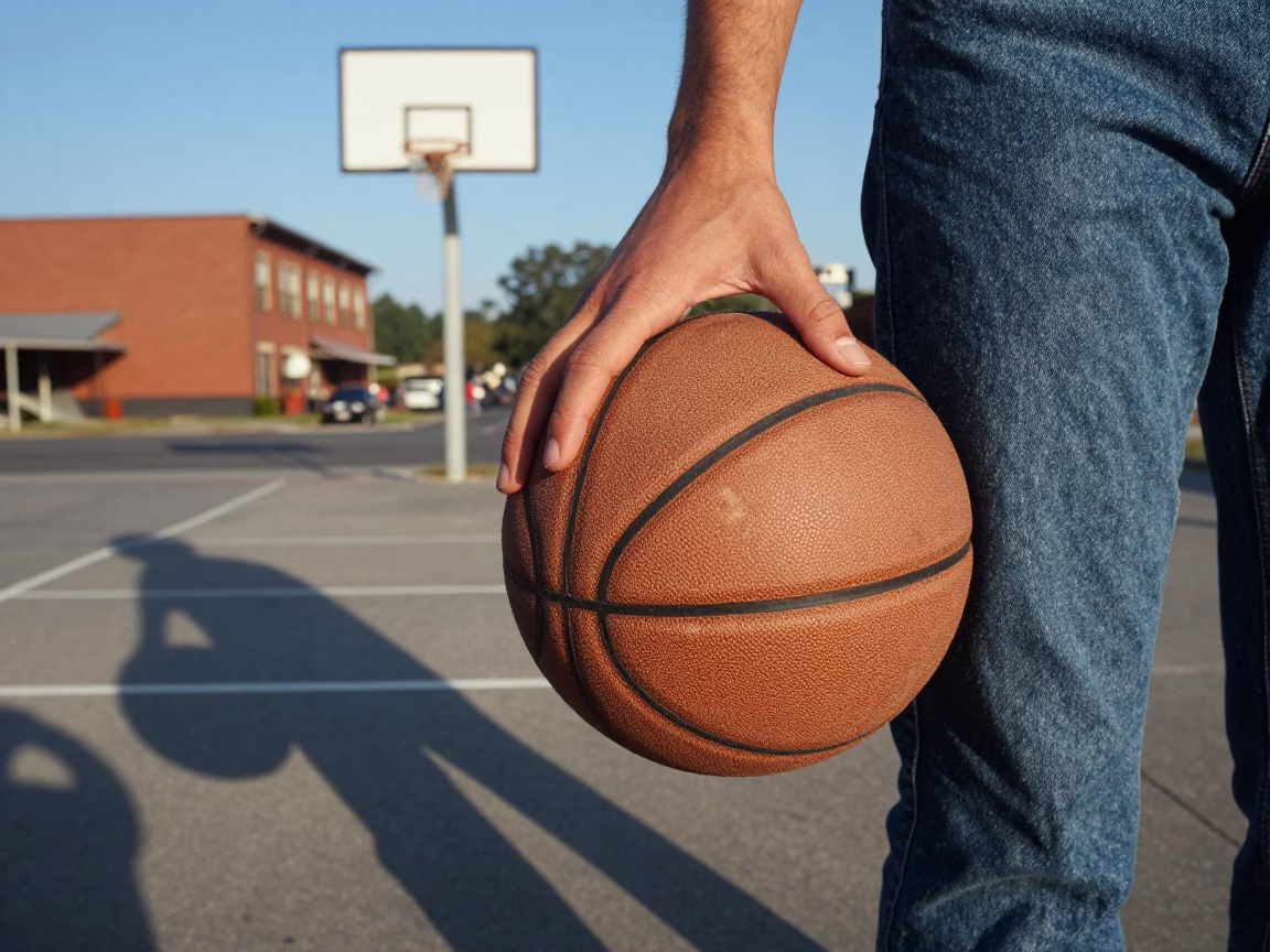 Vintage 1980s Boston Street Scene with Old Leather Basketball and Autumn Leaves in in Boston, Massachusetts, United States