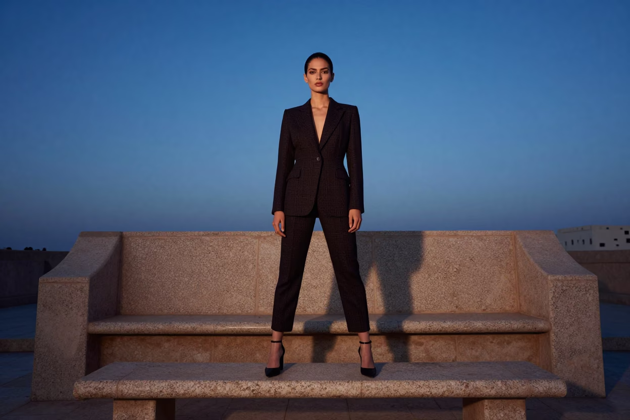Vintage 1980s High Fashion Portrait in Muscat Oman Before Sunrise in in Muscat, Oman