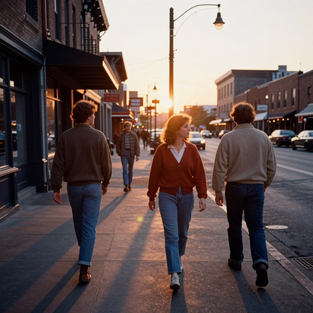 Vintage 1980s Nashville Tennessee Street Scene with Cardigans and Sunset in in Nashville, Tennessee, United States