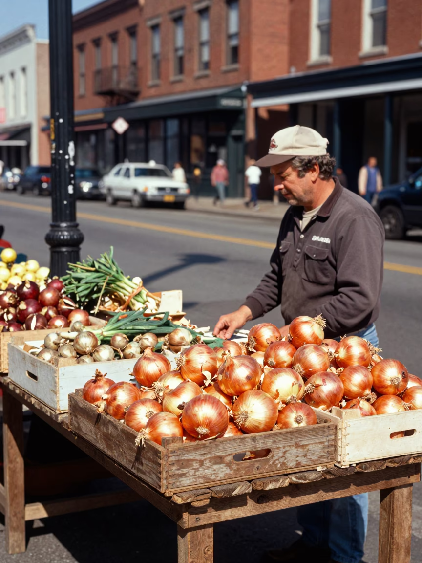 Vintage 1980s Nashville Tennessee Street Scene with Onions and Local Market Activity in in Nashville, Tennessee, United States