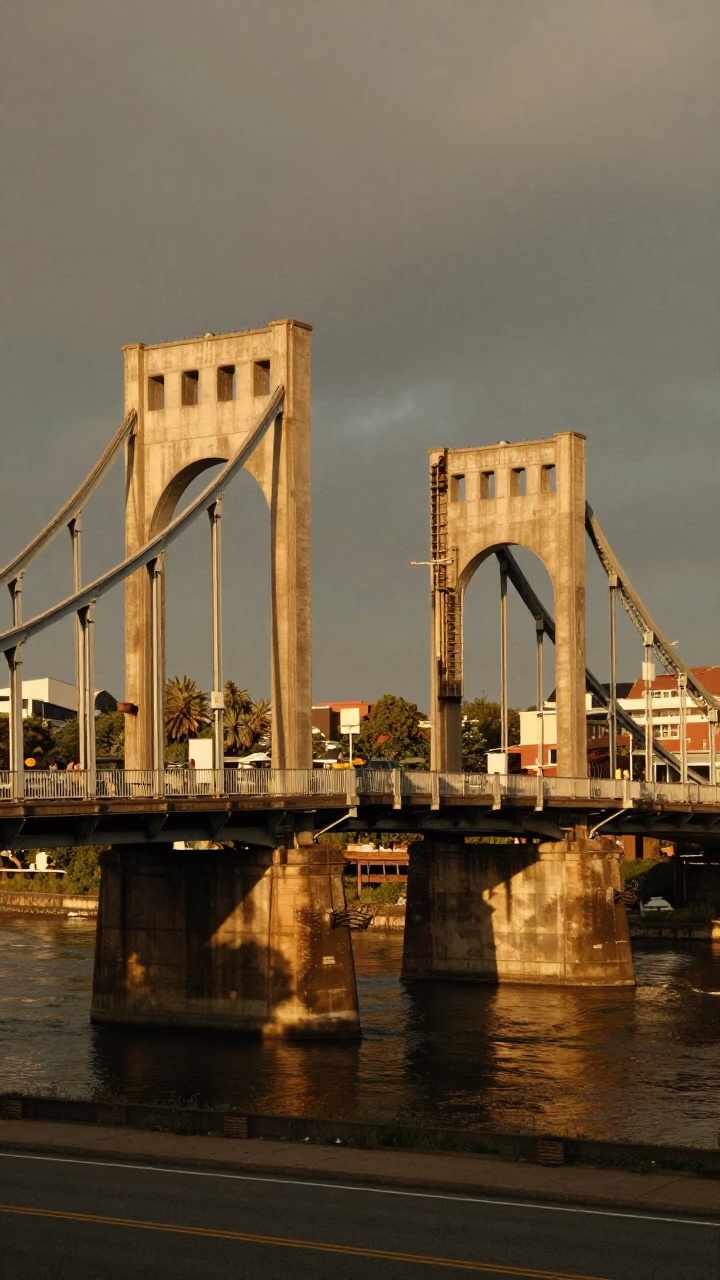 Vintage 1980s Portland Oregon Evening Scene with Drawbridge and Street Life in in Portland, Oregon, United States