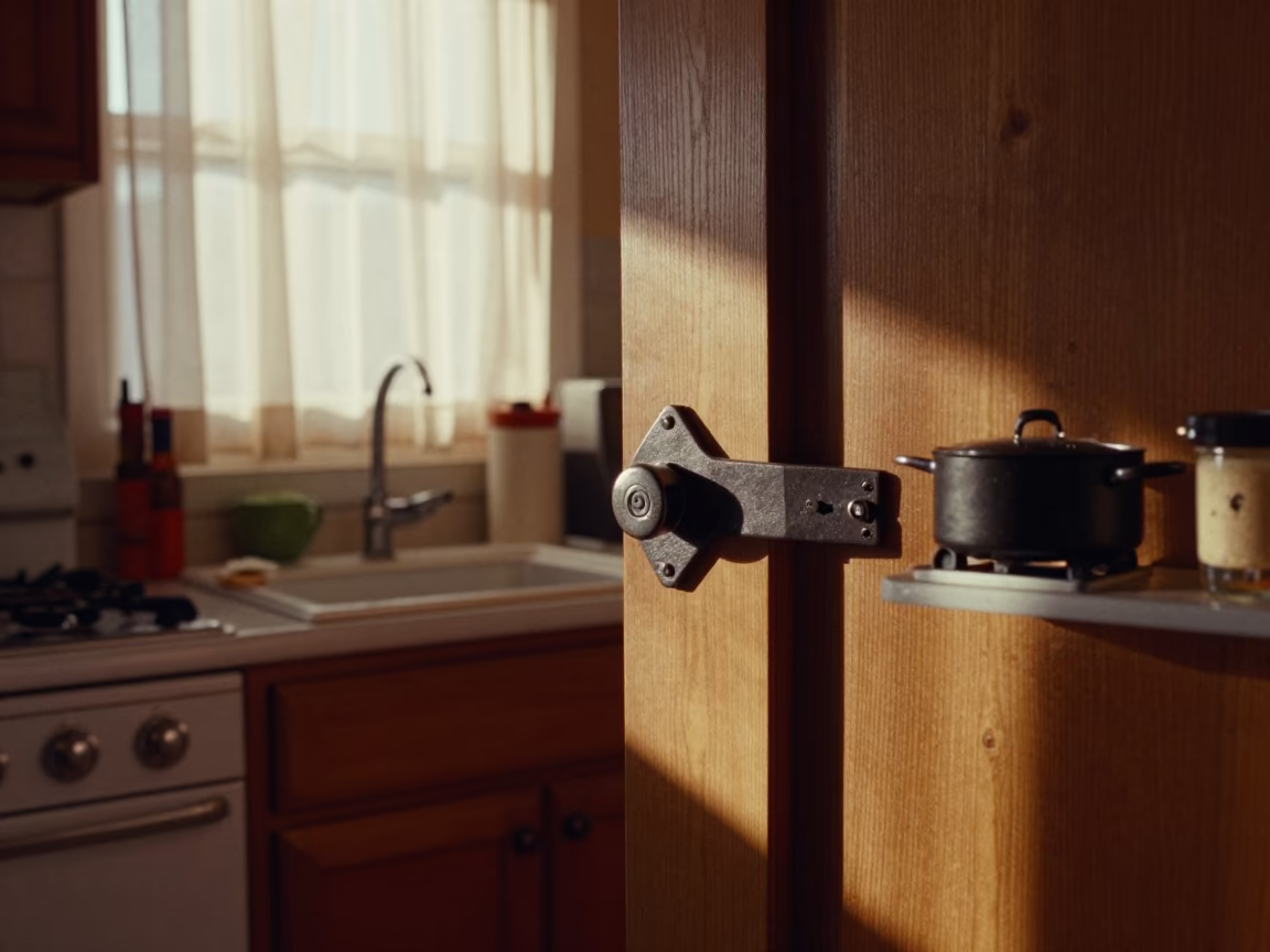 Vintage 1980s San Diego Kitchen with Iron Deadbolt and Cooking Pot in in San Diego, California, United States