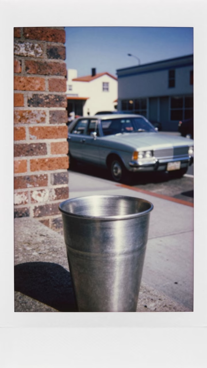 Vintage 1980s San Diego Street Scene with Brushed Steel Cup and Comb in in San Diego, California, United States