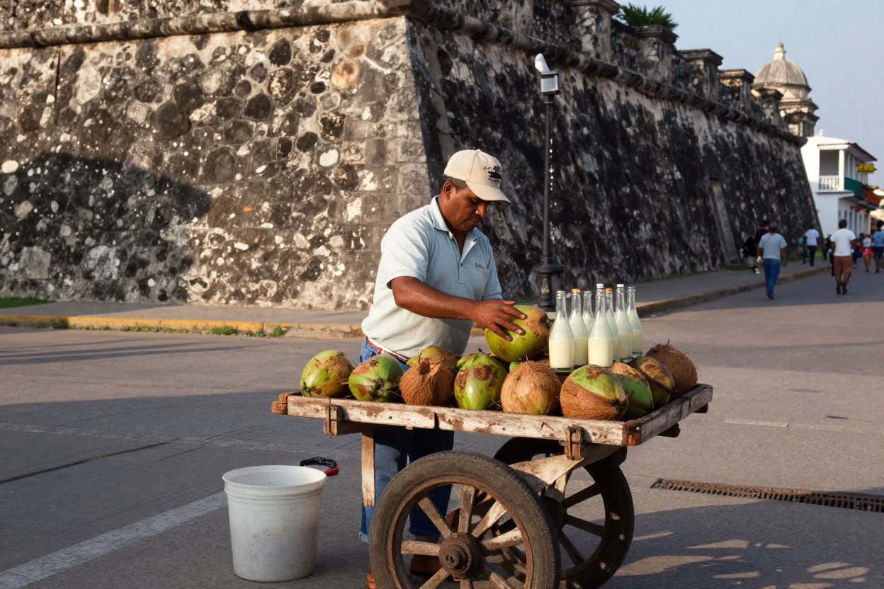 Vintage 1980s Street Photography of Colonial Cartagena Colombia Late Morning Market Scene in in Cartagena, Colombia