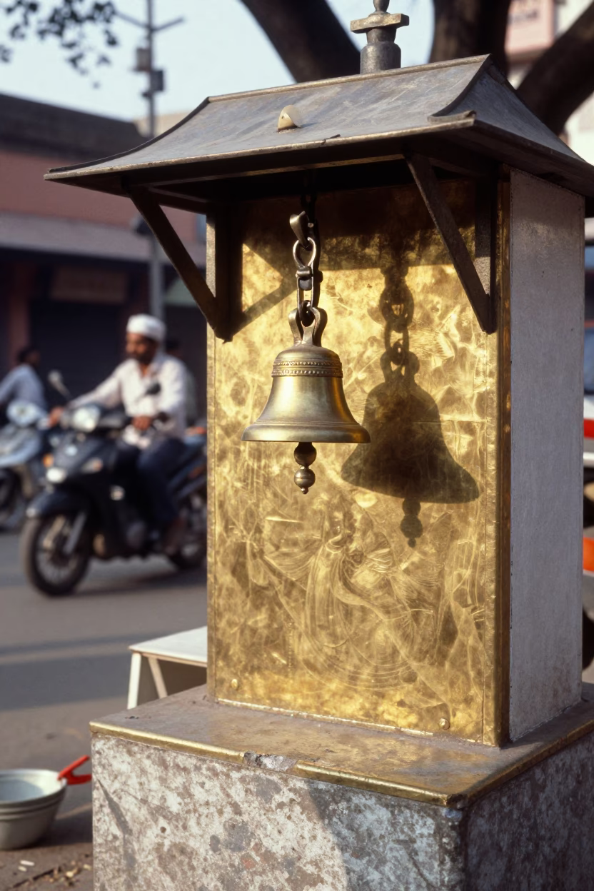 Vintage 1980s Street Scene in Hyderabad India with Bell and Brass Details in in Hyderabad, India