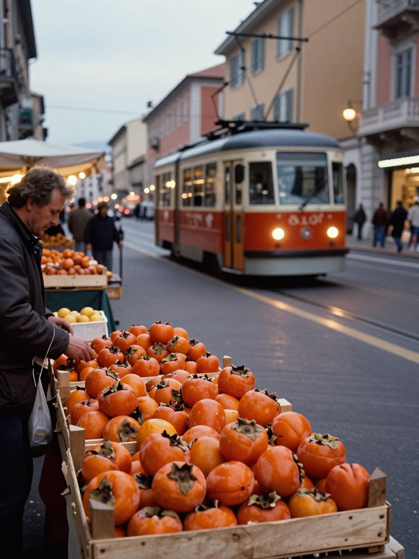 Vintage 1980s Street Scene in Nice France with Funicular and Persimmons in in Nice, France