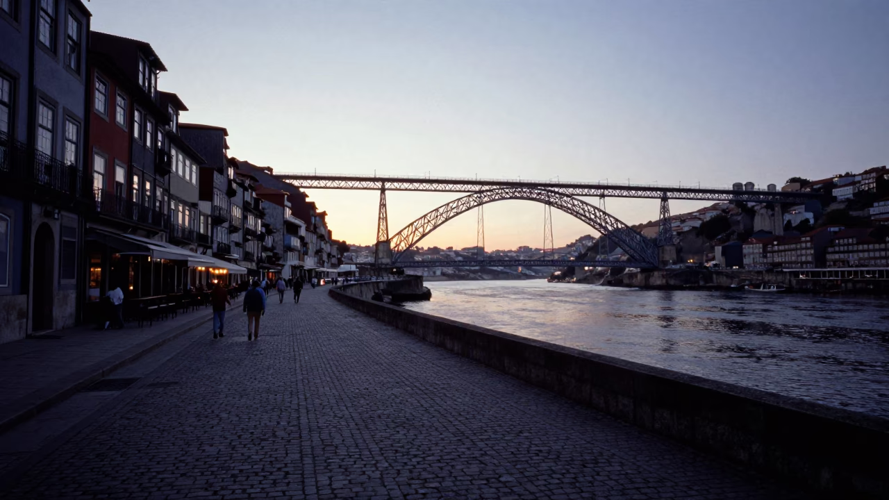 Vintage 1980s Street Scene in Porto Portugal Before Sunrise with Local Life in in Porto, Portugal
