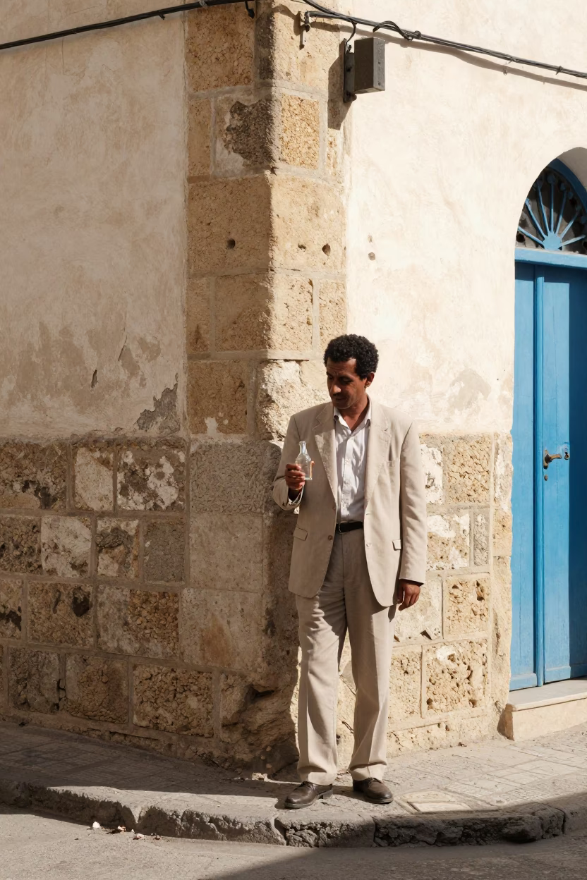 Vintage 1980s Tunis Street Scene with Carafe Stopper Detail in in Tunis, Tunisia