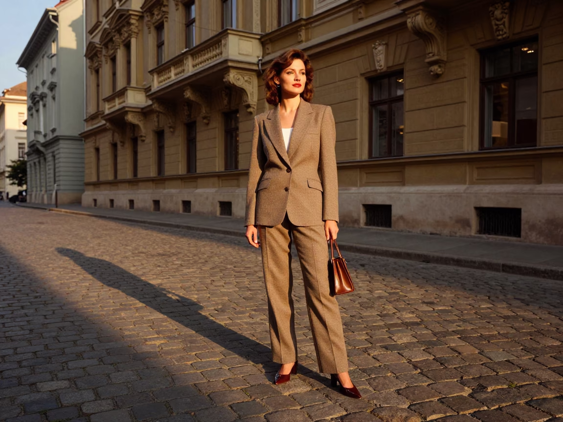 Vintage 1980s Woman at Sunset Light in Budapest in in Budapest, Hungary