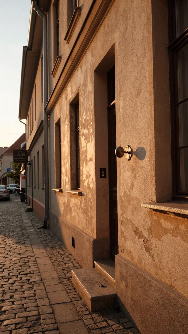 Vintage 1990s Budapest Sunset Street Scene with Doorknob Detail in in Budapest, Hungary