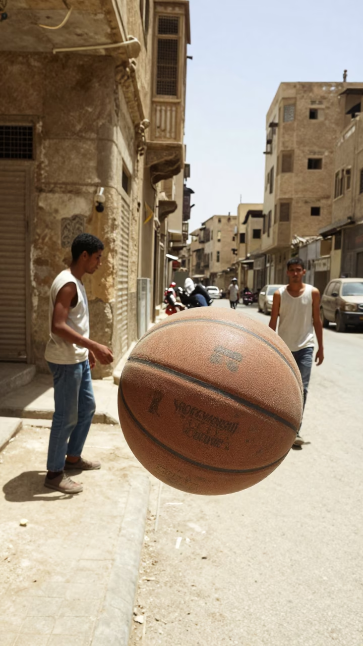 Vintage 1990s Cairo Street Scene with Old Leather Basketballs and Padlock in in Cairo, Egypt