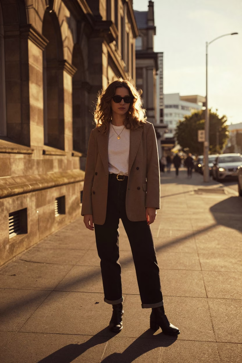 Vintage 1990s Christchurch Street Style Portrait in Golden Hour Light in in Christchurch, New Zealand