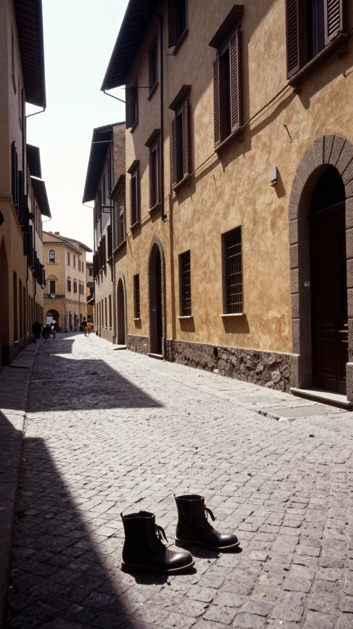 Vintage 1990s Florence Street Scene with Boot Scraper and Stone Pavement in in Florence, Italy