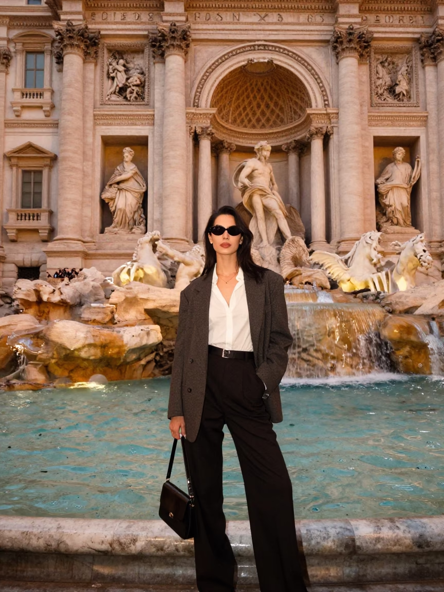 Vintage 1990s High Fashion Portrait in Rome Italy Evening Light in in Rome, Italy