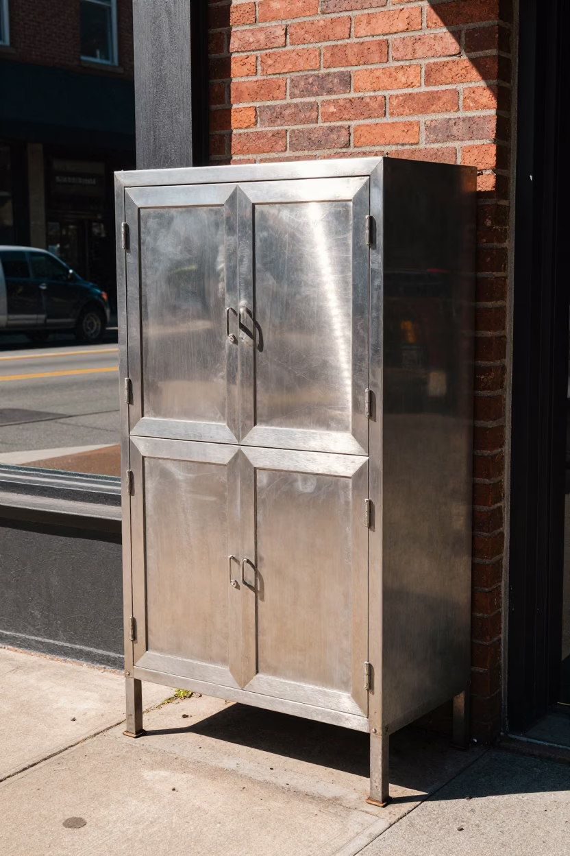 Vintage 1990s Nashville Tennessee Street Scene with Brushed Steel Cabinet and Local Details in in Nashville, Tennessee, United States