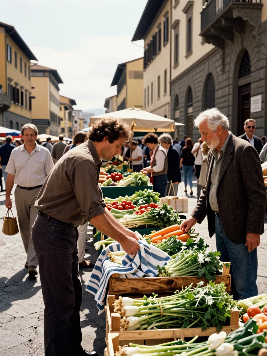 Vintage 1990s Street Photography of Florence Italy Morning Market Scene in in Florence, Italy