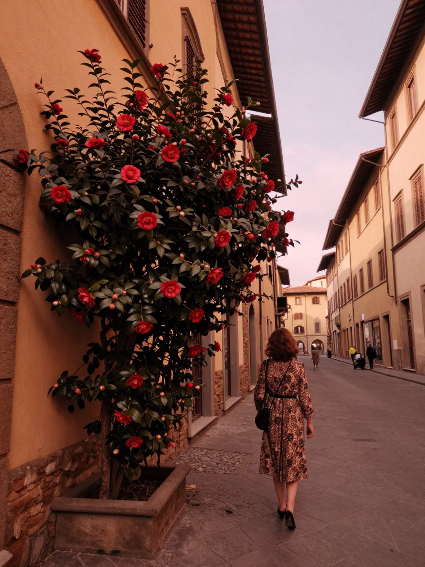 Vintage 1990s Street Scene in Florence Italy with Camellia and Local Life in in Florence, Italy