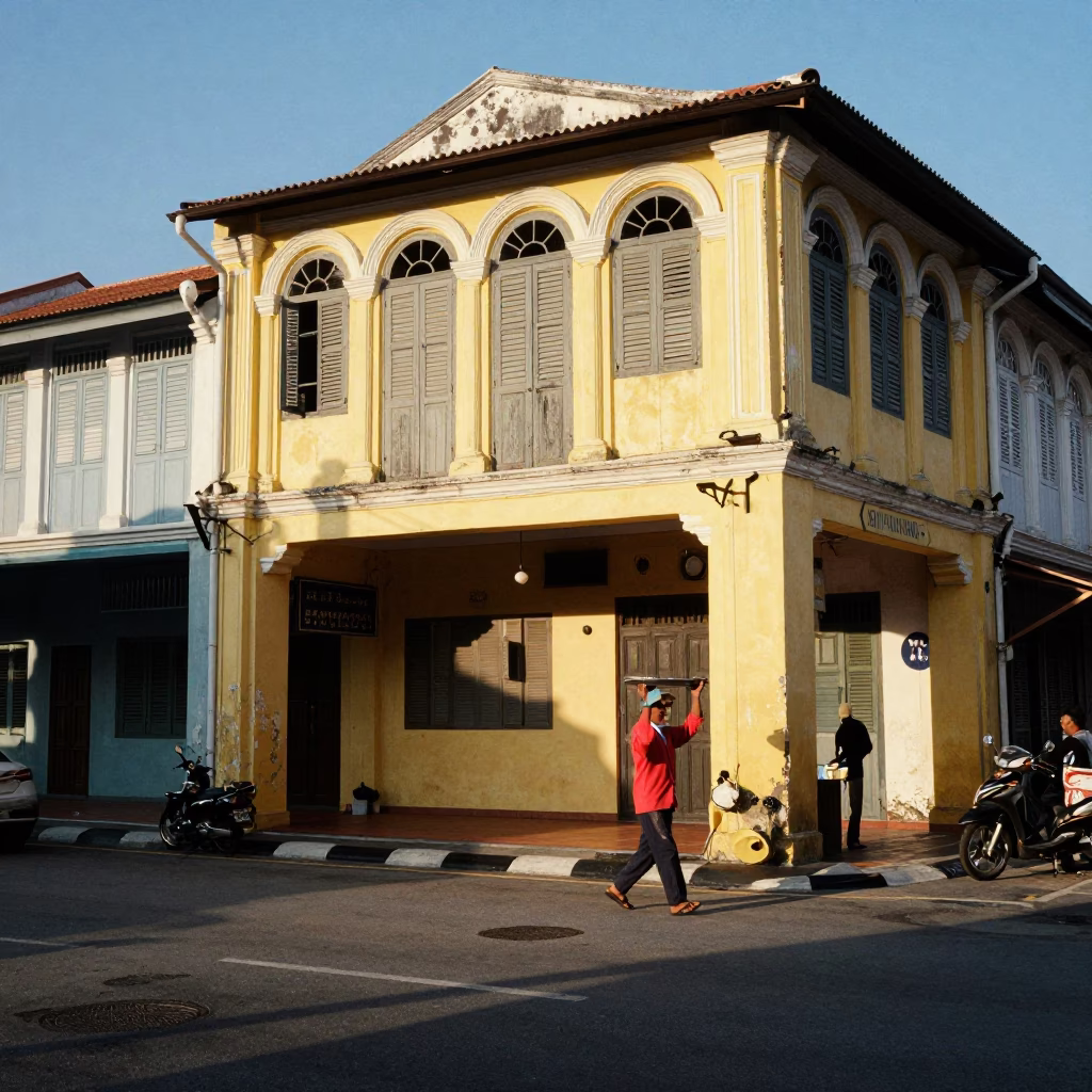 Vintage 1990s Street Scene in George Town Malaysia Late Afternoon Light in in George Town, Malaysia