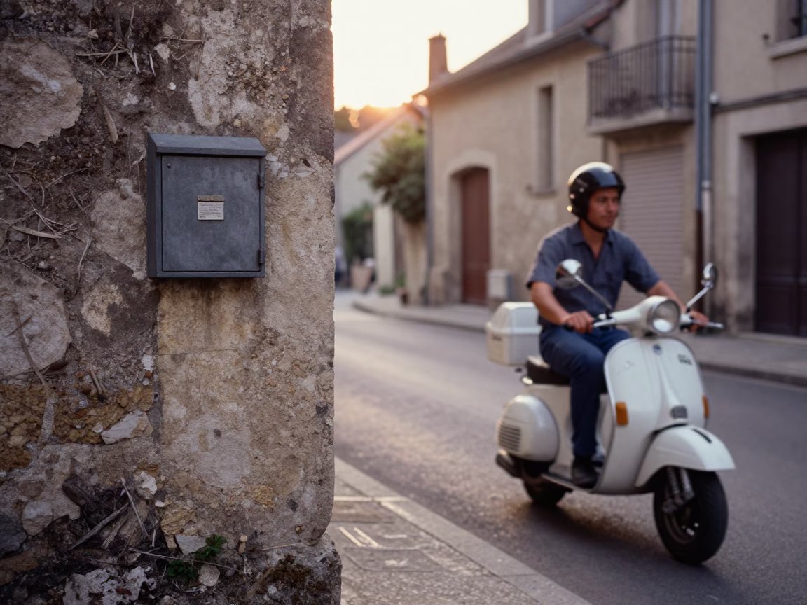 Vintage 1990s Street Scene in Nice France with Scooter and Lockbox in in Nice, France
