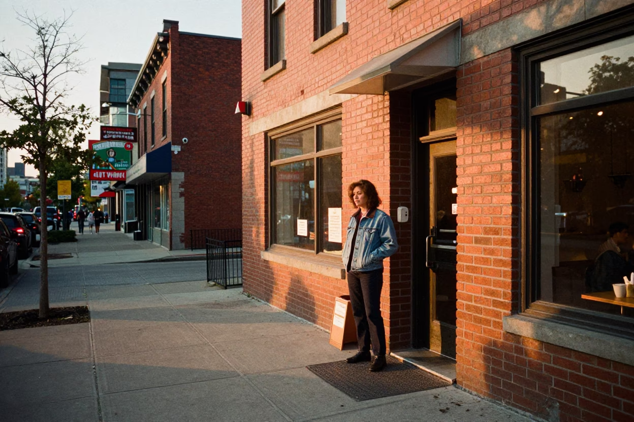 Vintage 1990s Toronto Evening Street Scene with Local Dining and Urban Details in in Toronto, Ontario, Canada