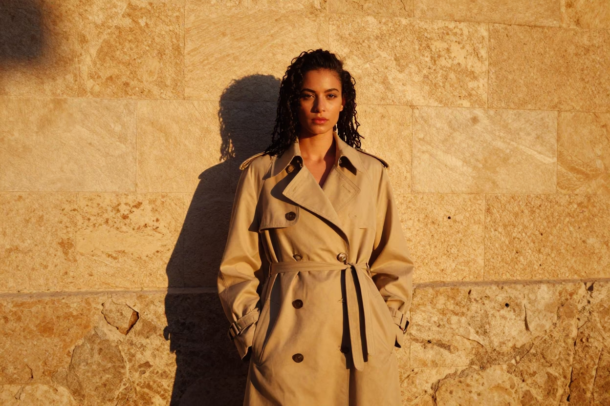 Vintage 2000s Fashion Portrait of Model with Sisal Leaves in Tunis Sunset Light in in Tunis, Tunisia