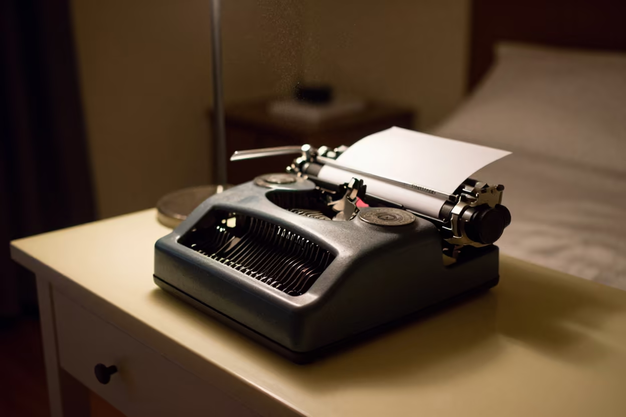 Vintage Adding Machine Dust Hotel Banfora in on a hotel dresser in Banfora