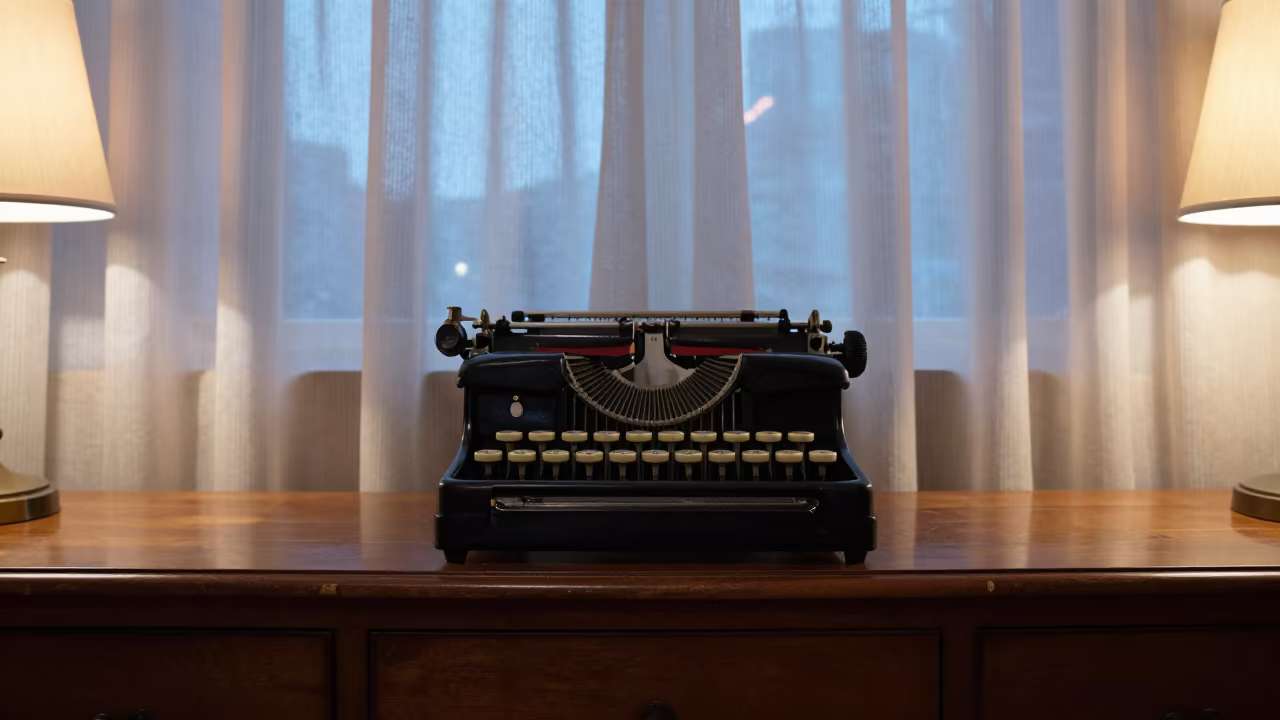 Vintage Adding Machine on Hong Kong Hotel Dresser in on a hotel dresser in Hong Kong