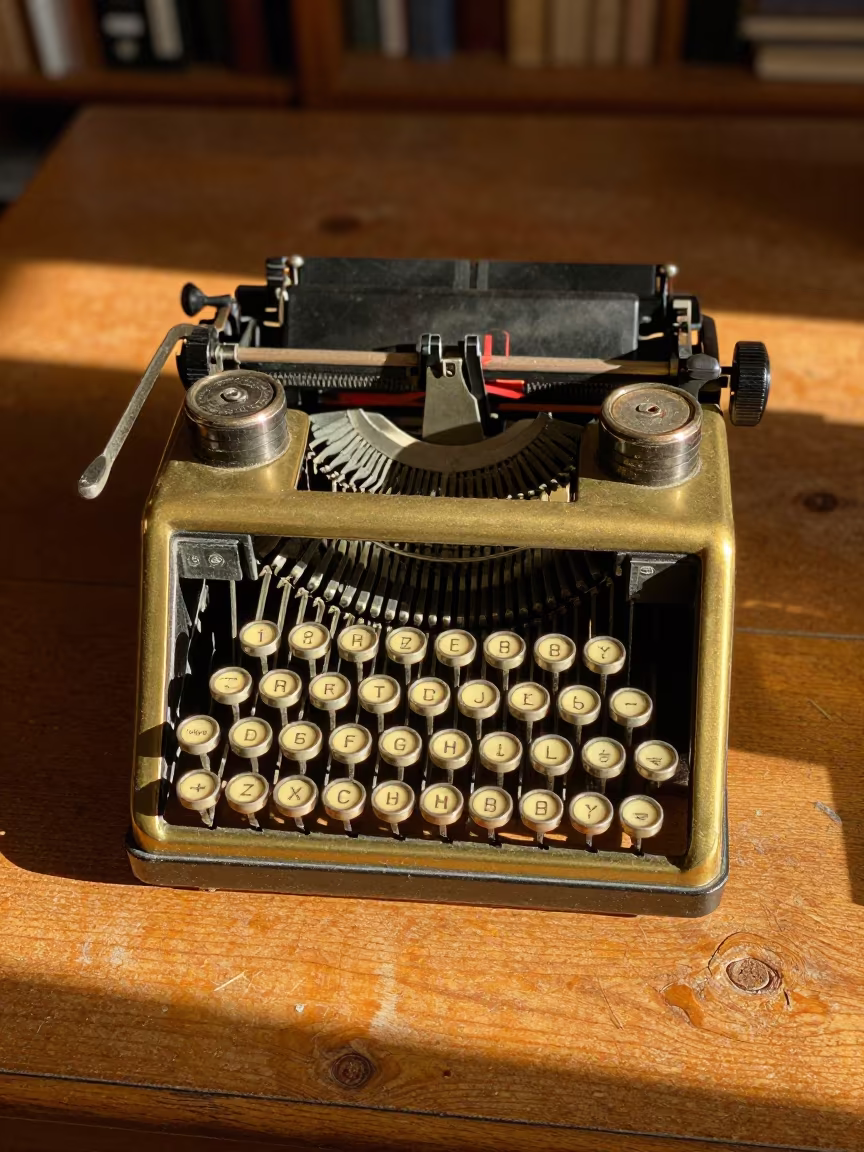 Vintage Adding Machine Ivory Keys Golden Hour Leipzig in on a dusty library table in Leipzig
