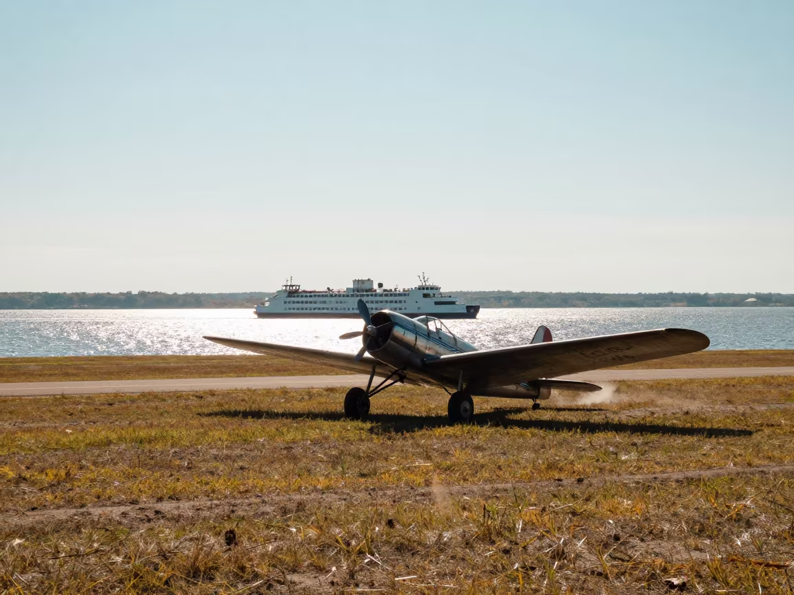Vintage Airplane at Tennessee Ferry Crossing Airshow in across a remote ferry crossing in Tennessee
