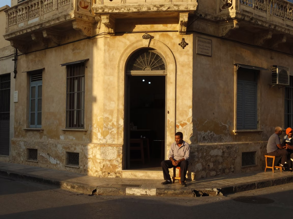Vintage Alexandria Street Scene in Honeyed Evening Light with Bleeding Heart Vine in in Alexandria, Egypt