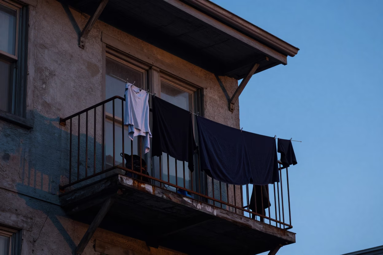 Vintage Apartment Balcony at Blue Hour in Portland in in Portland, Oregon, United States