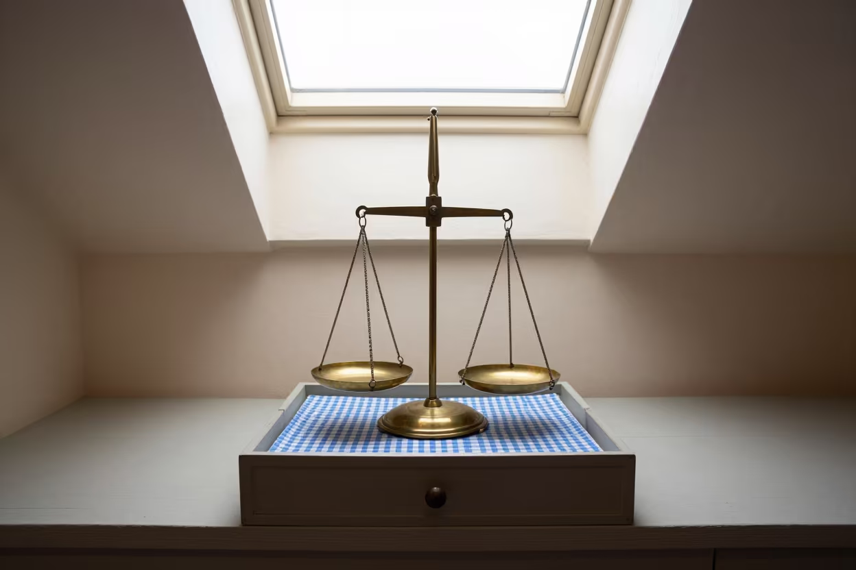 Vintage Apothecary Scale on Lined Drawer in Albuquerque in on a painted display ledge in Albuquerque
