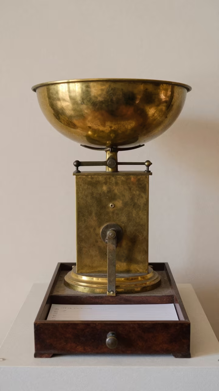 Vintage Apothecary Scale Museum Display in on a museum plinth near Santo Domingo