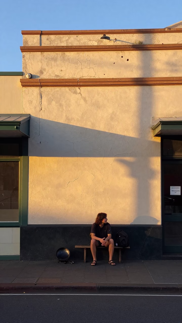 Vintage Auckland Street Scene at Golden Hour with Cracked Stucco and Skillet in in Auckland, New Zealand