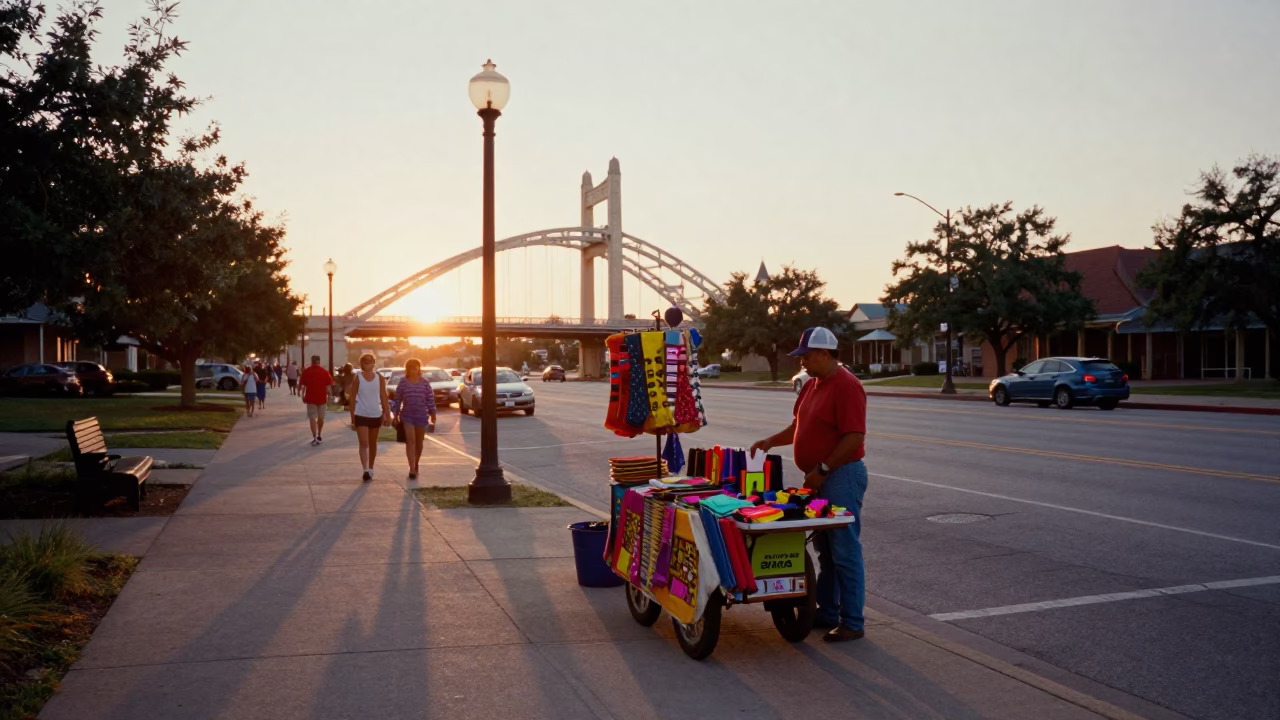 Vintage Austin Texas Early Evening Street Scene with Colorful Details in in Austin, Texas, United States