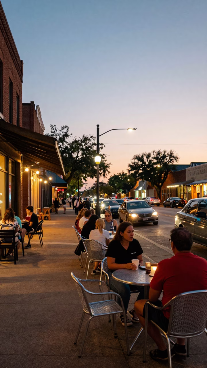 Vintage Austin Texas Early Evening Street Scene with Lively Local Atmosphere in in Austin, Texas, United States