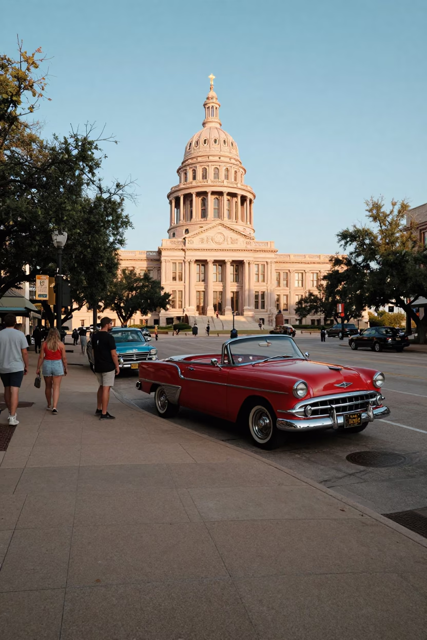 Vintage Austin Texas Street Scene Late Afternoon Light with Local Life and Succulents in in Austin, Texas, United States
