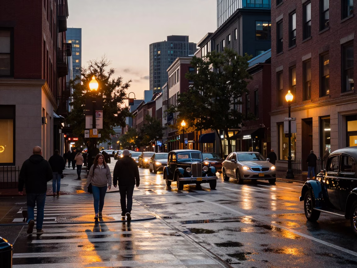 Vintage Automobiles in Boston at The Early Evening Light in in Boston, Massachusetts, United States