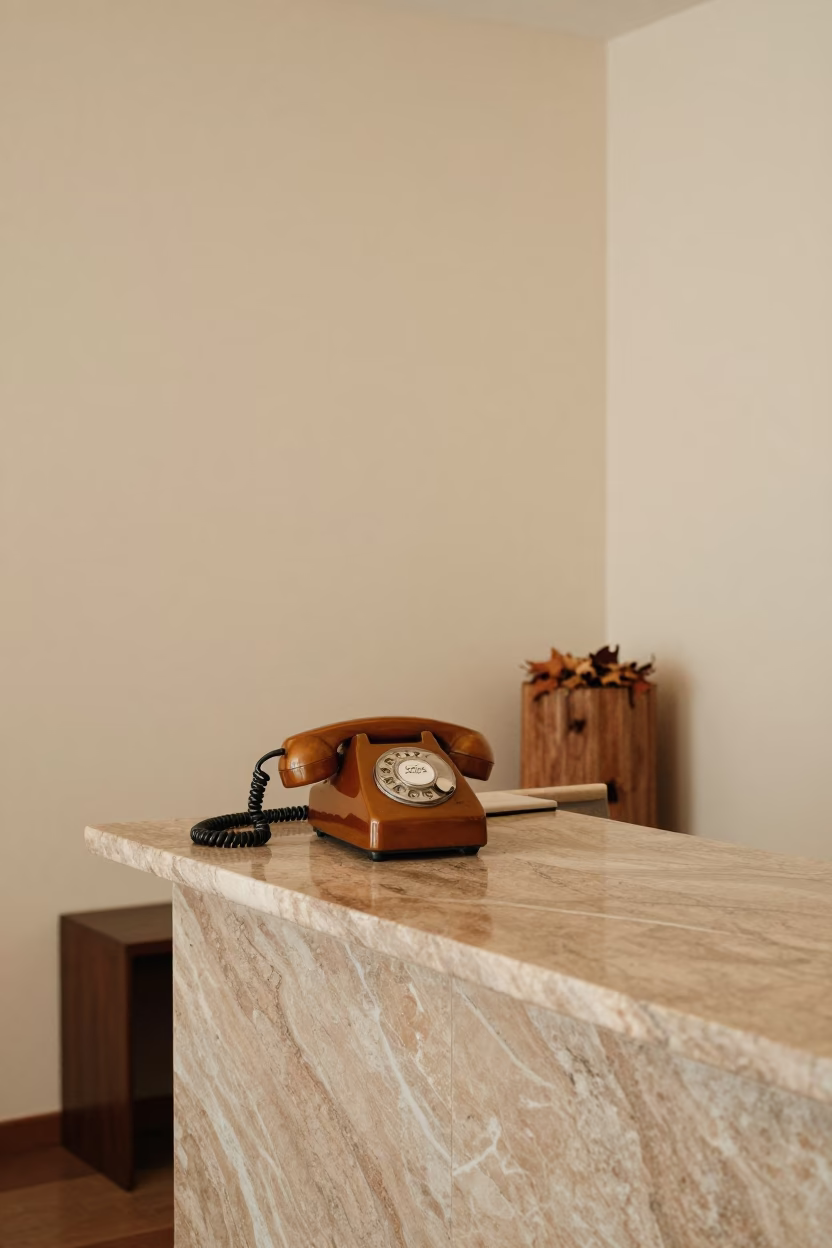 Vintage Bakelite Phone on Parma Spa Reception Desk in inside a spa reception in Parma