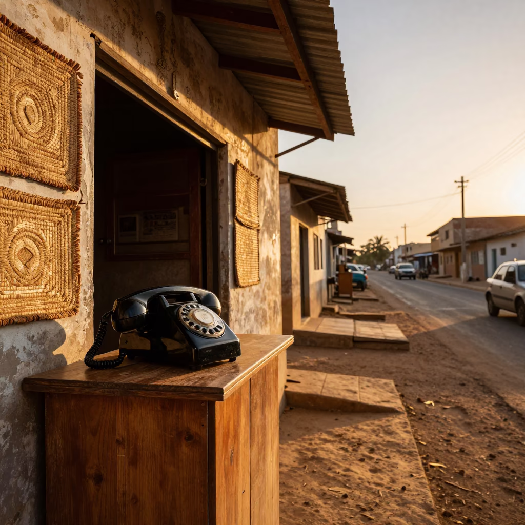 Vintage Bakelite Telephone and Woven Mats in Dakar Senegal Sunset Street Scene in in Dakar, Senegal