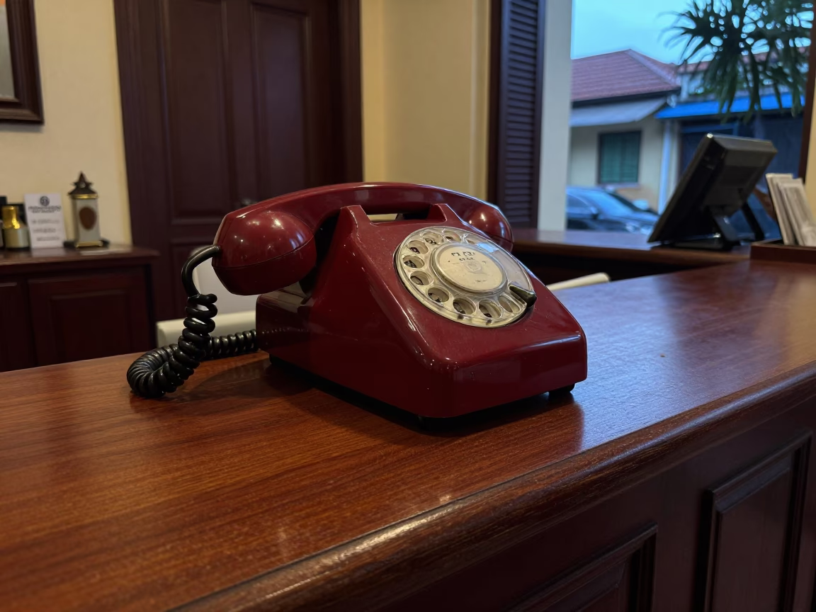 Vintage Bakelite Telephone on Hanoi Hotel Reception Desk at Nautical Dawn in in Hanoi, Vietnam