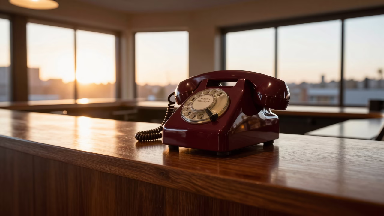 Vintage Bakelite Telephone on Hotel Reception Desk at Sunset in Portland Oregon in in Portland, Oregon, United States